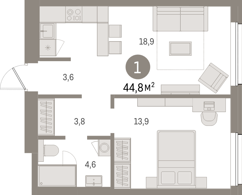 2 ккв (Евро) 44,8 м²