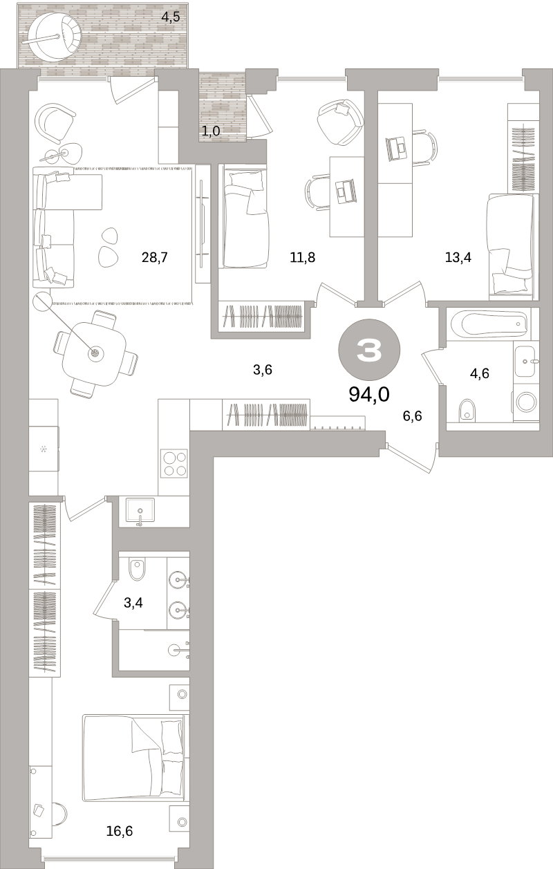 4 ккв (Евро) 94 м²