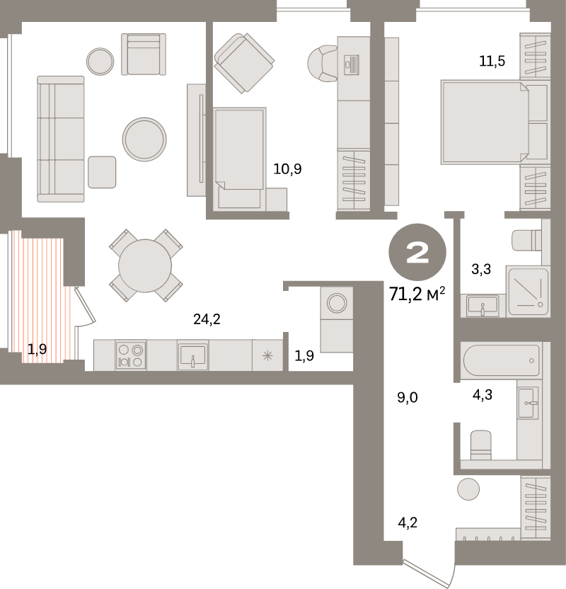 3 ккв (Евро) 71,1 м²