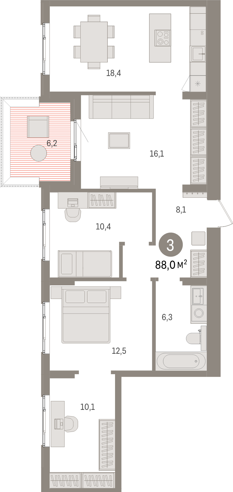 4 ккв (Евро) 88 м²