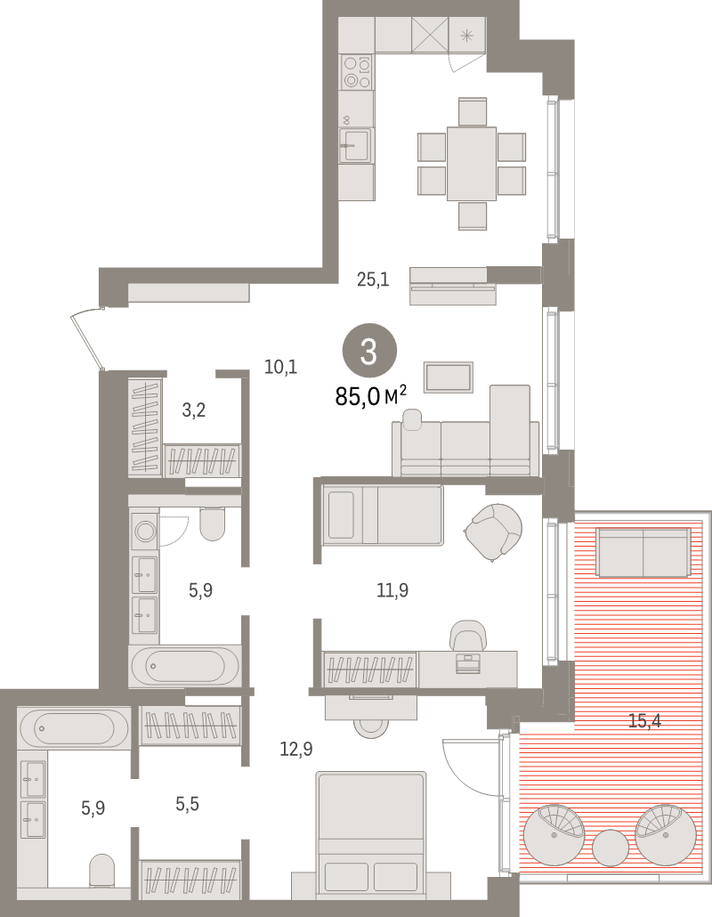 3 ккв (Евро) 95,8 м²