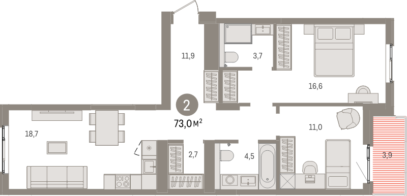 3 ккв (Евро) 73 м²