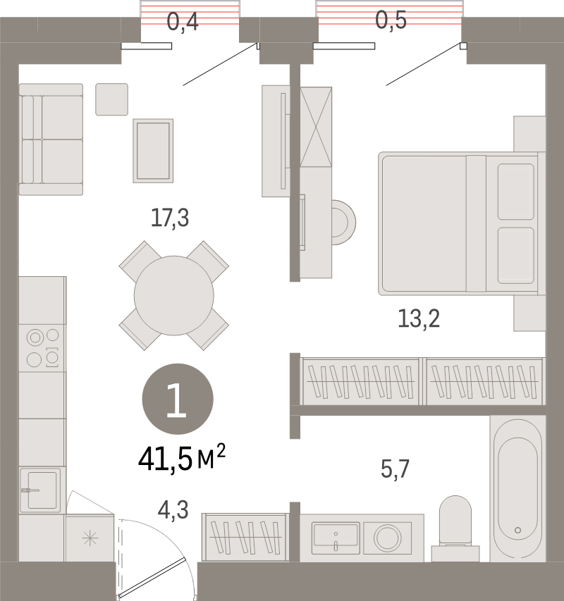 2 ккв (Евро) 41,5 м²