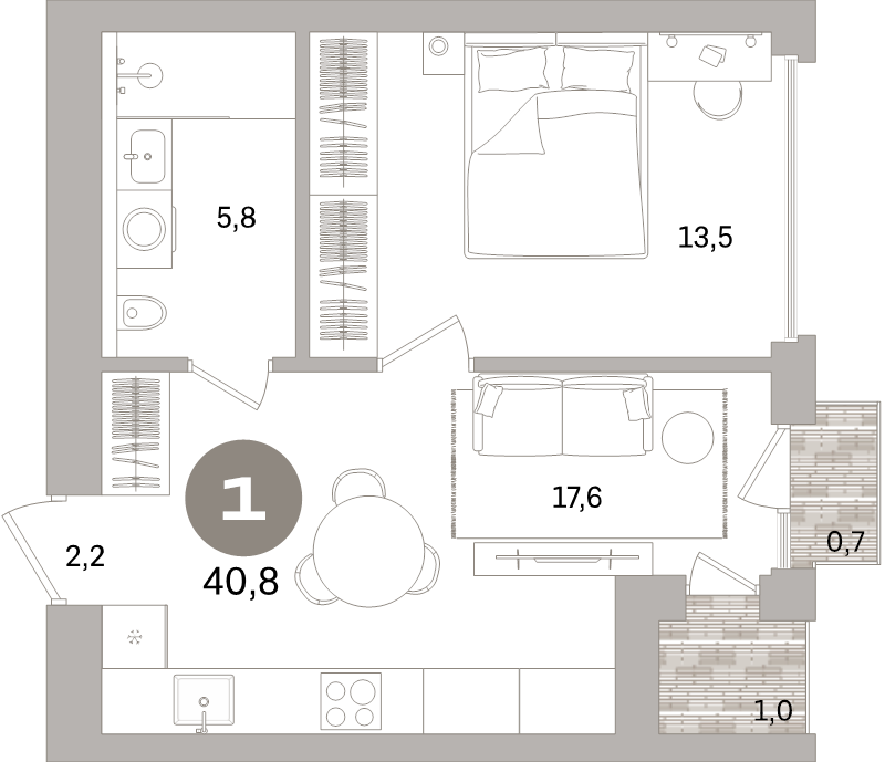 2 ккв (Евро) 40,8 м²