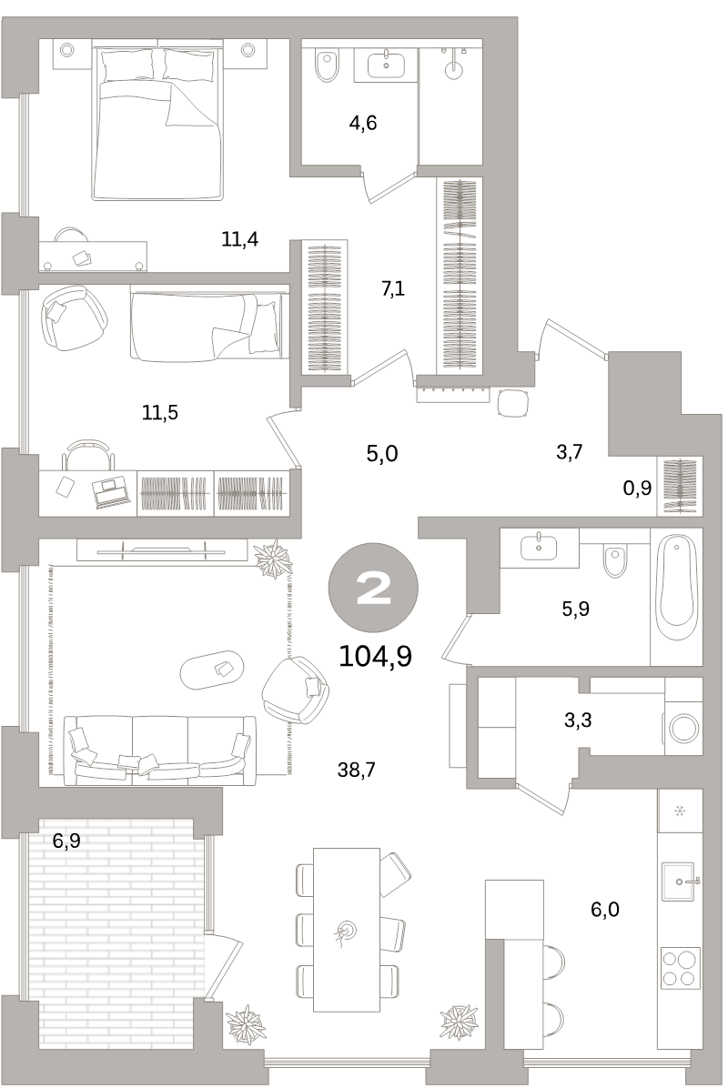 3 ккв (Евро) 104,9 м²