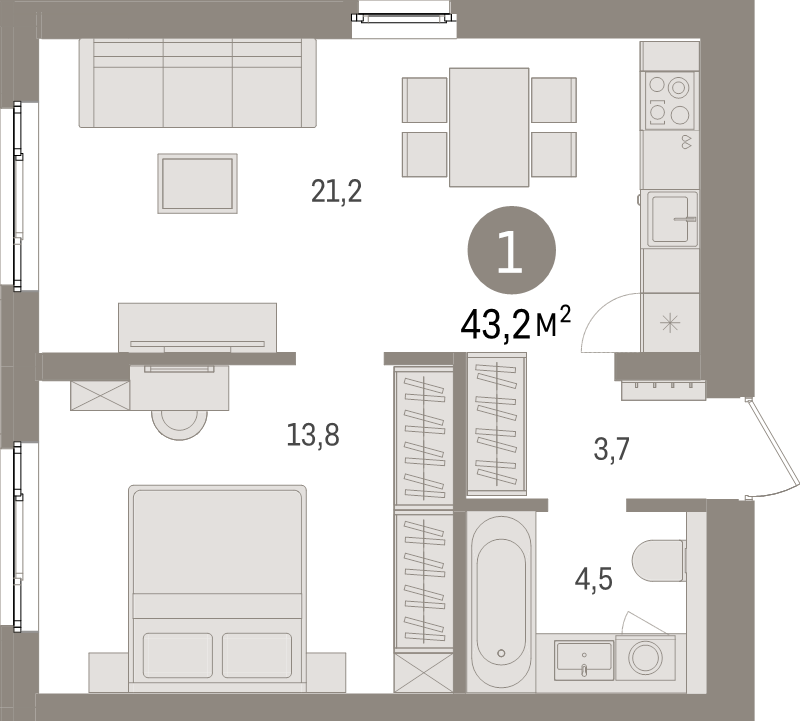 2 ккв (Евро) 43,2 м²