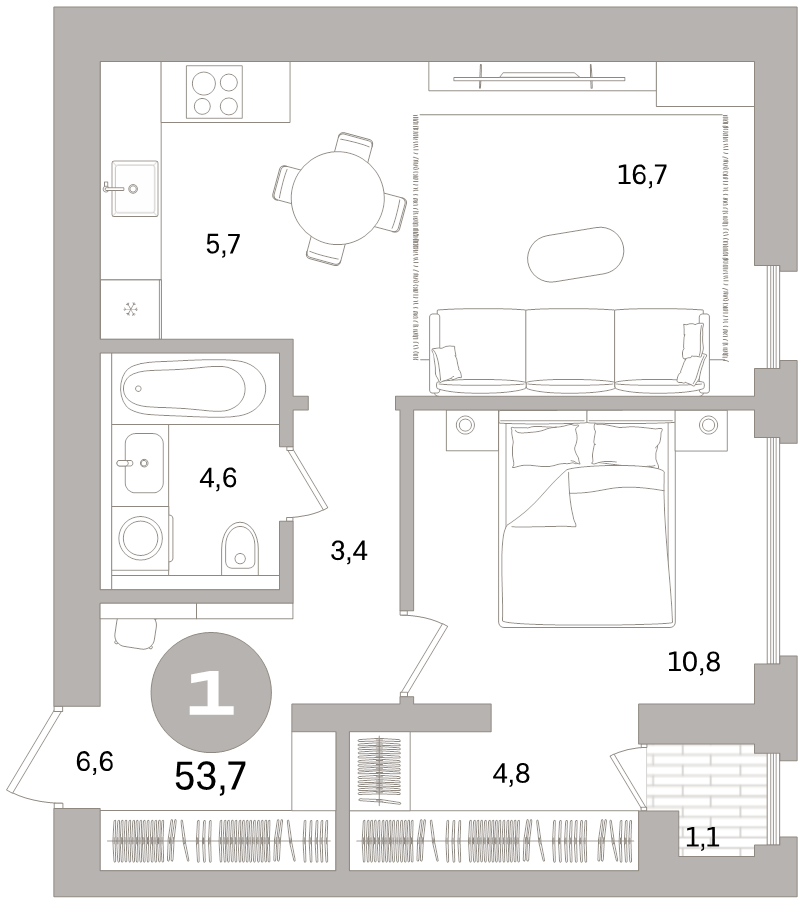 2 ккв (Евро) 53,7 м²