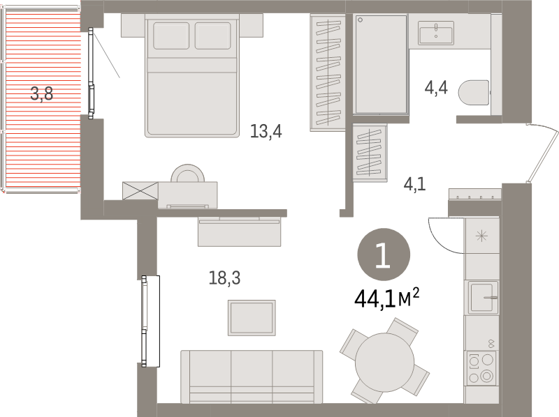 2 ккв (Евро) 44,1 м²