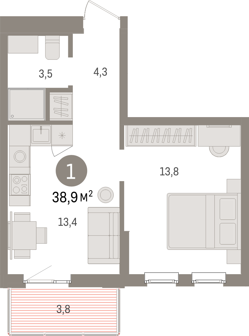 1 ккв 38,9 м²