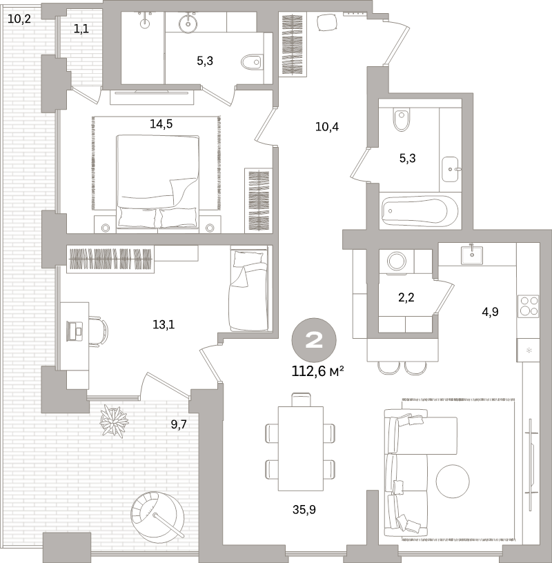 3 ккв (Евро) 102,4 м²