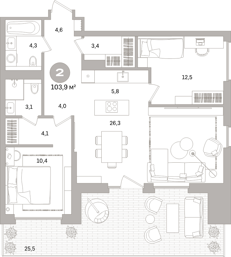 3 ккв (Евро) 103,9 м²