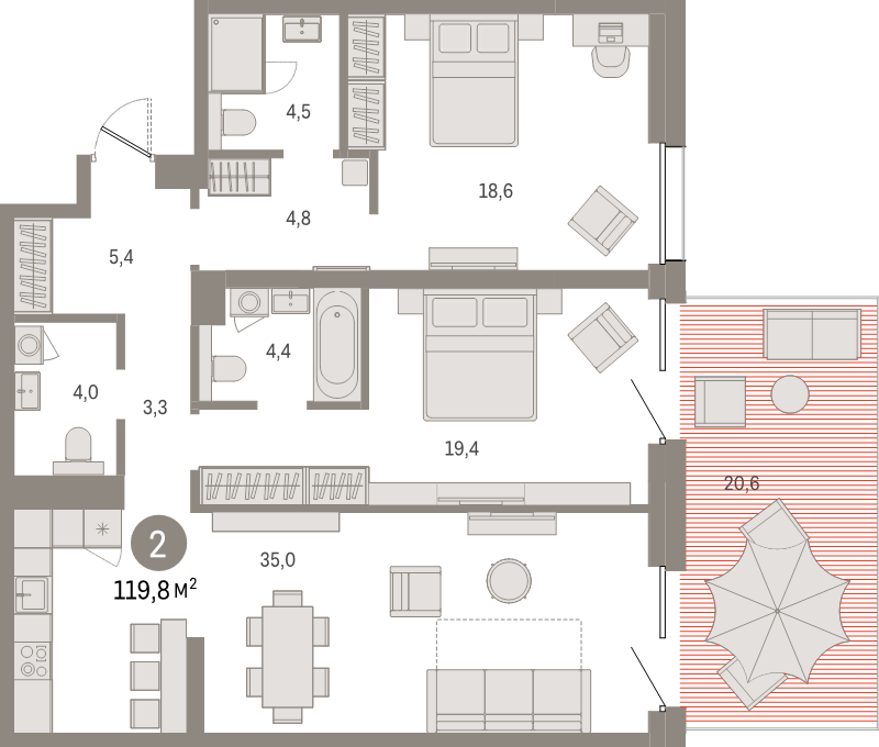 3 ккв (Евро) 119,8 м²