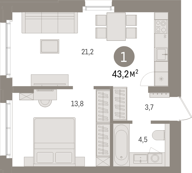 2 ккв (Евро) 43,2 м²