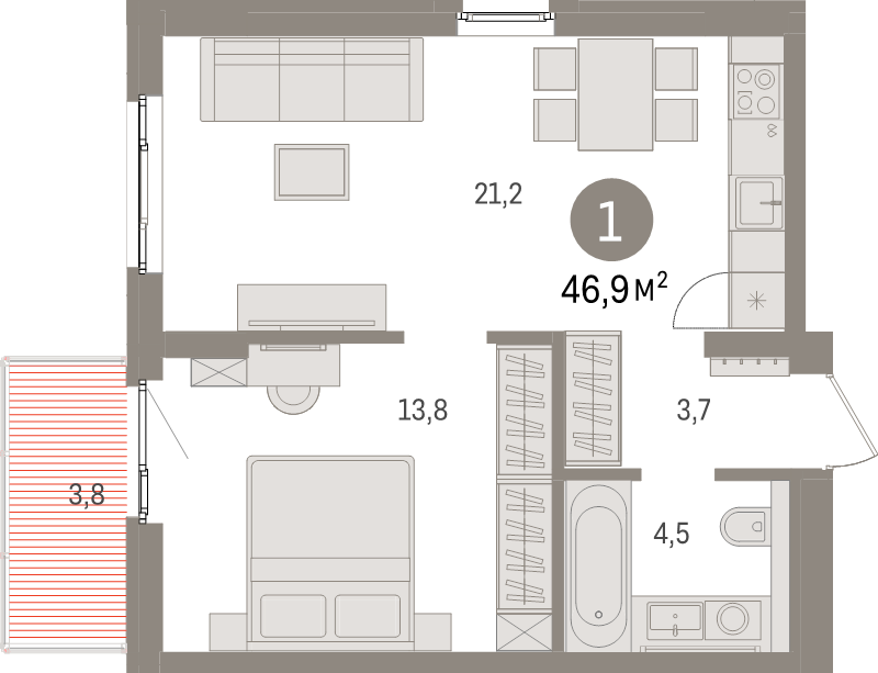 2 ккв (Евро) 46,9 м²