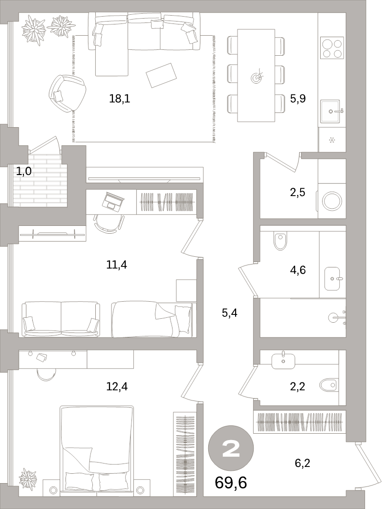 3 ккв (Евро) 69,6 м²