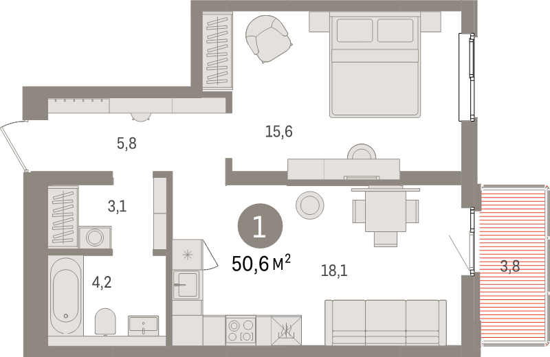 2 ккв (Евро) 50,6 м²