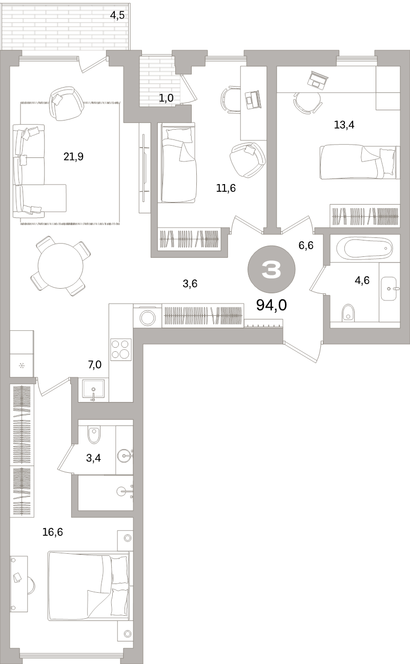 4 ккв (Евро) 94 м²