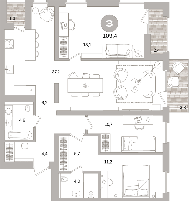 4 ккв (Евро) 109,4 м²