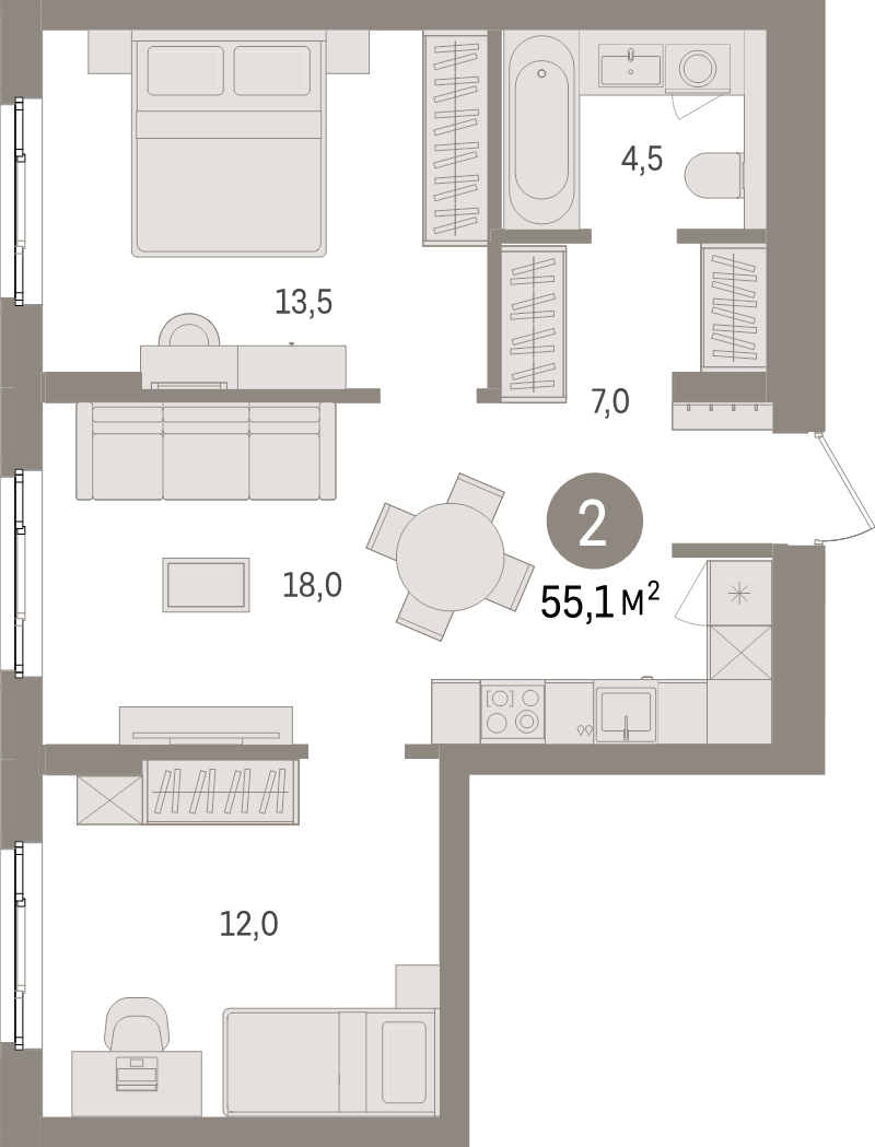 3 ккв (Евро) 55,1 м²