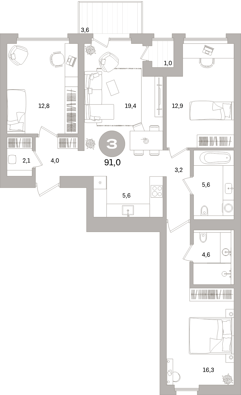 4 ккв (Евро) 91 м²
