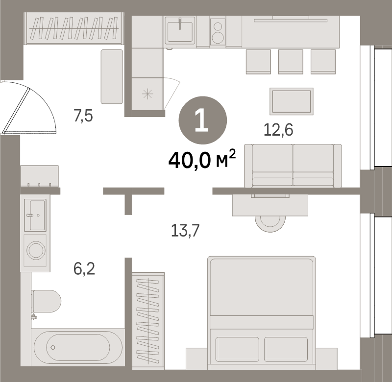 1 ккв 40 м²