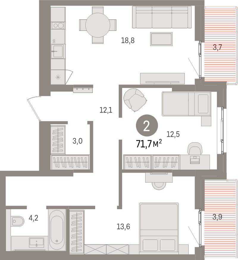 3 ккв (Евро) 71,7 м²