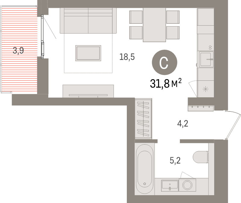 Студия 31,8 м²