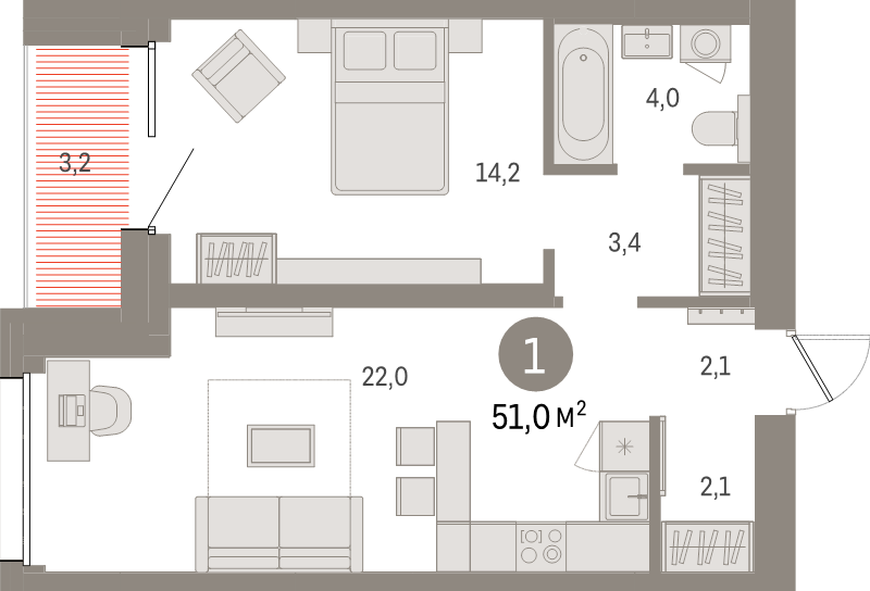 2 ккв (Евро) 51 м²