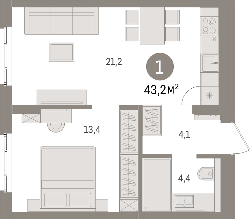 2 ккв (Евро) 43,2 м²
