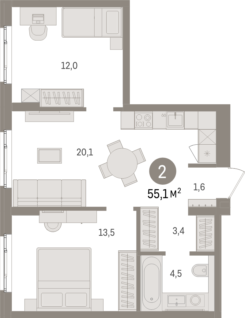 3 ккв (Евро) 55,1 м²