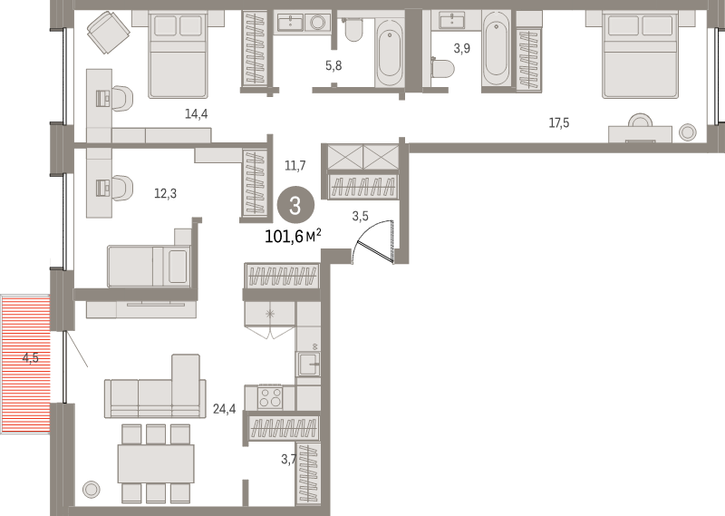4 ккв (Евро) 100,9 м²