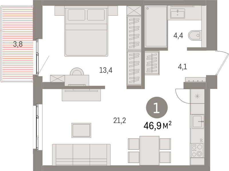 2 ккв (Евро) 46,9 м²