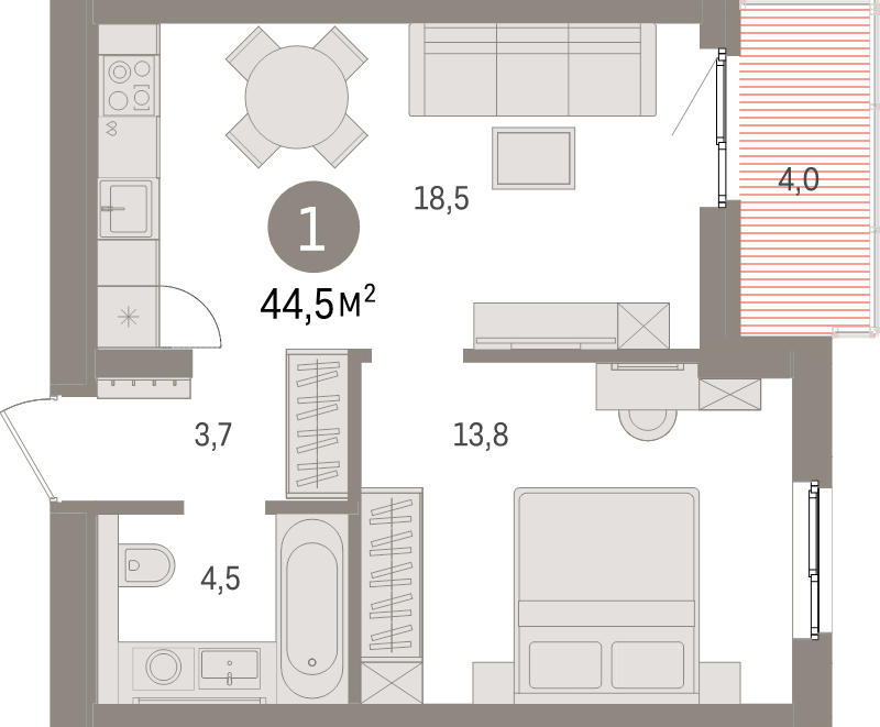 2 ккв (Евро) 44,5 м²