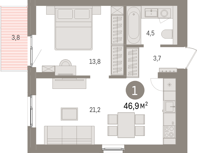 2 ккв (Евро) 46,9 м²
