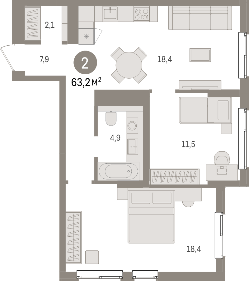 3 ккв (Евро) 63,2 м²