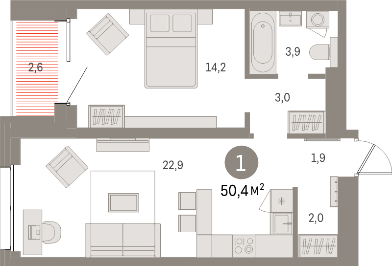 2 ккв (Евро) 50,4 м²