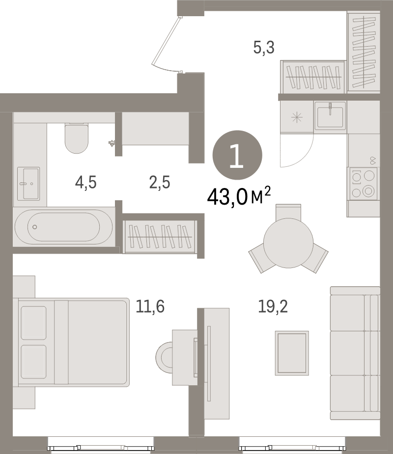2 ккв (Евро) 43 м²