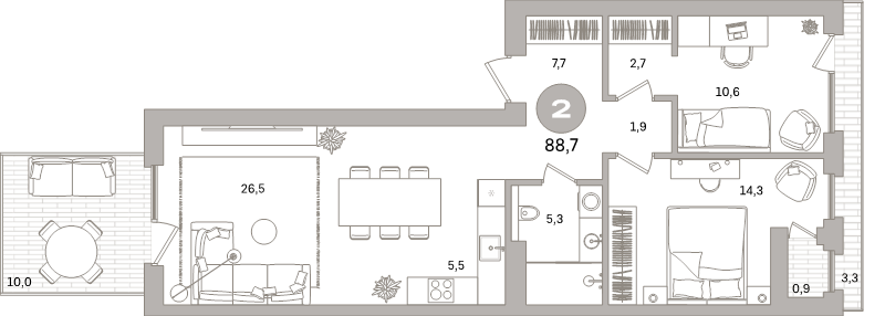 3 ккв (Евро) 88,7 м²