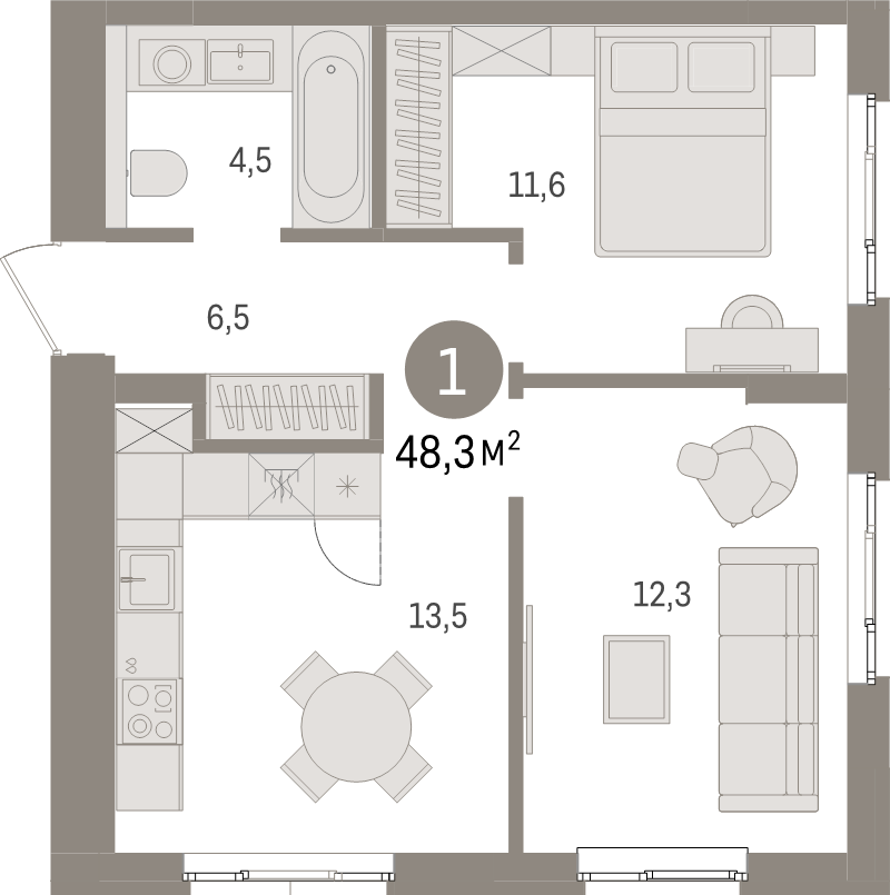 2 ккв 48,3 м²