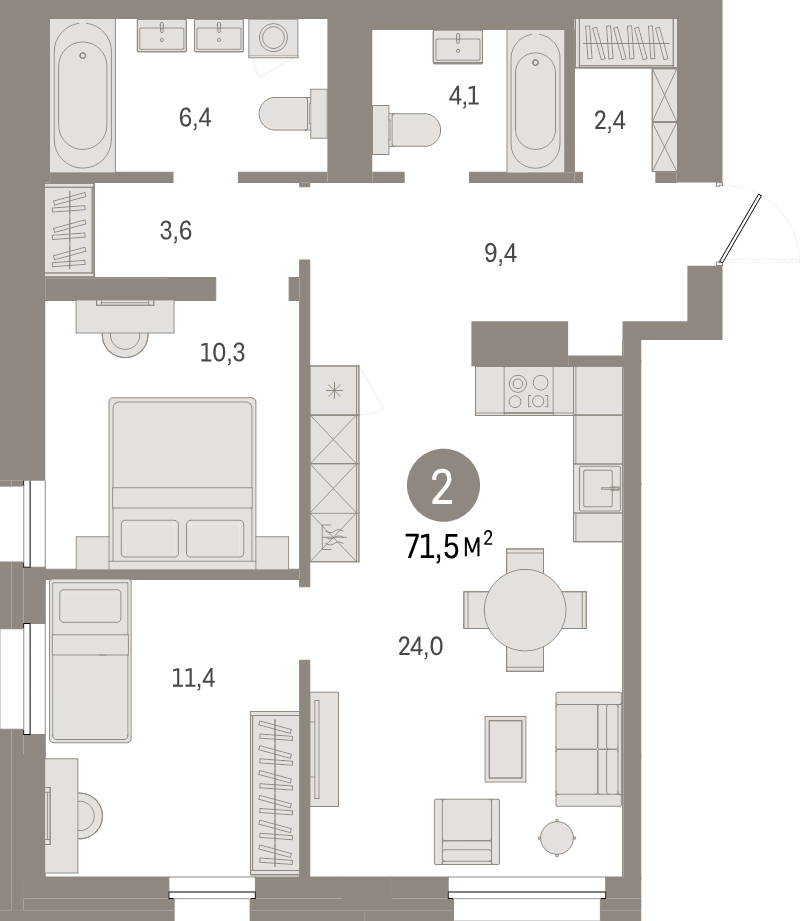 3 ккв (Евро) 71,5 м²