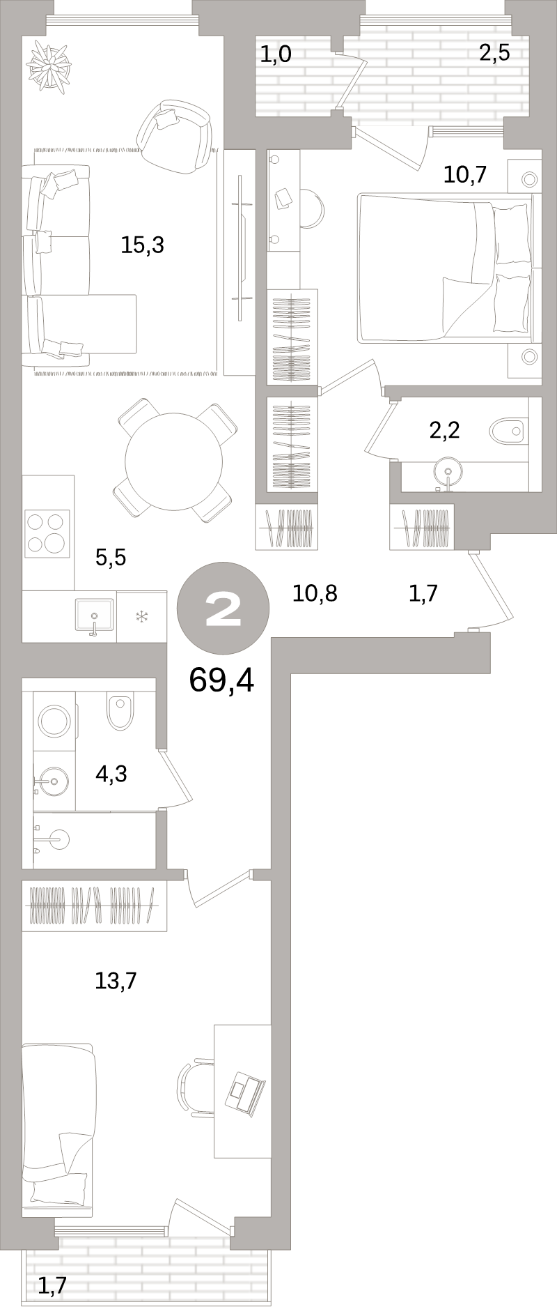 3 ккв (Евро) 69,4 м²
