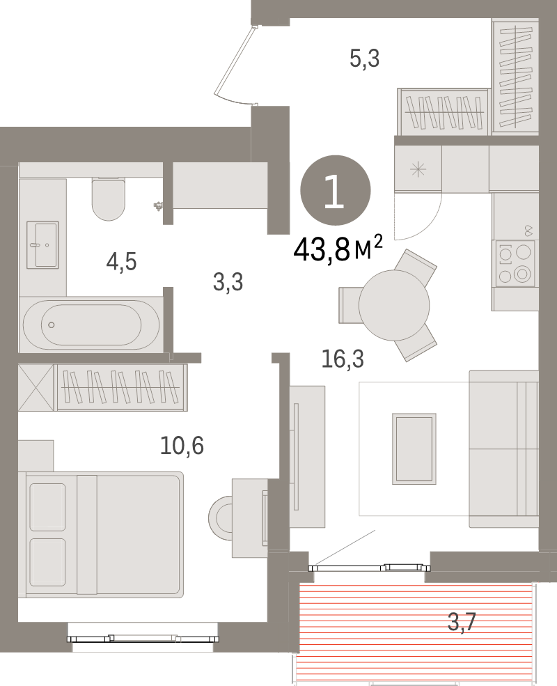 2 ккв (Евро) 43,8 м²