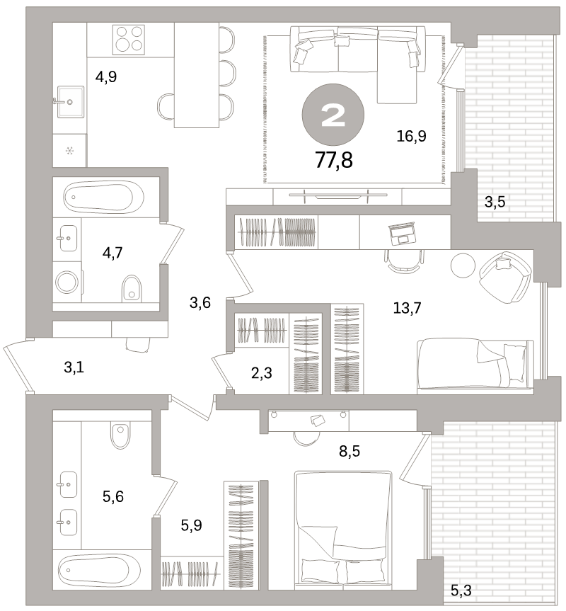 3 ккв (Евро) 77,8 м²