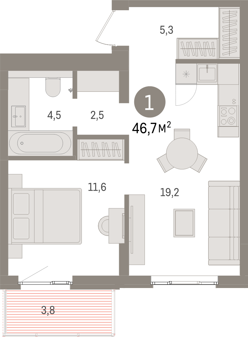 2 ккв (Евро) 46,7 м²
