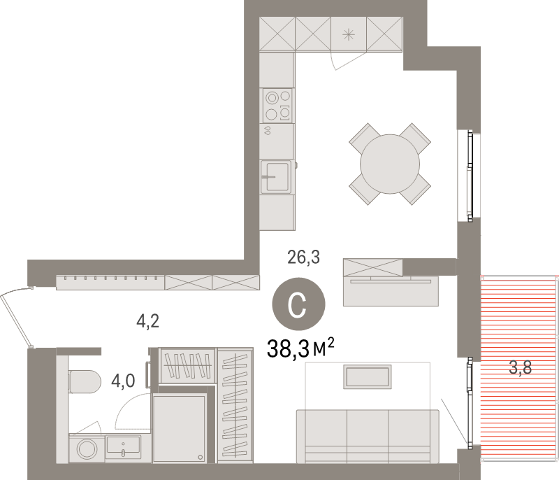 Студия 38,3 м²