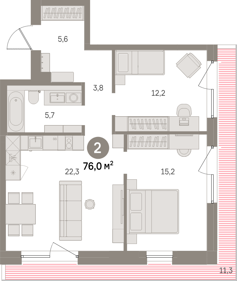 3 ккв (Евро) 76 м²