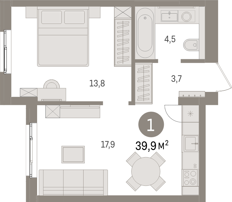 2 ккв (Евро) 39,9 м²