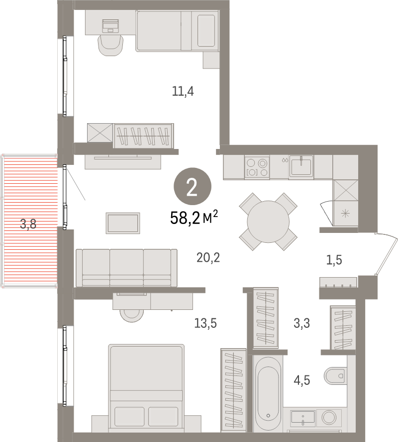 3 ккв (Евро) 58,2 м²