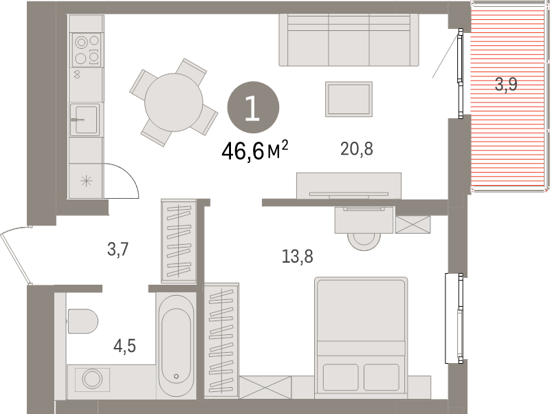 2 ккв (Евро) 46,6 м²