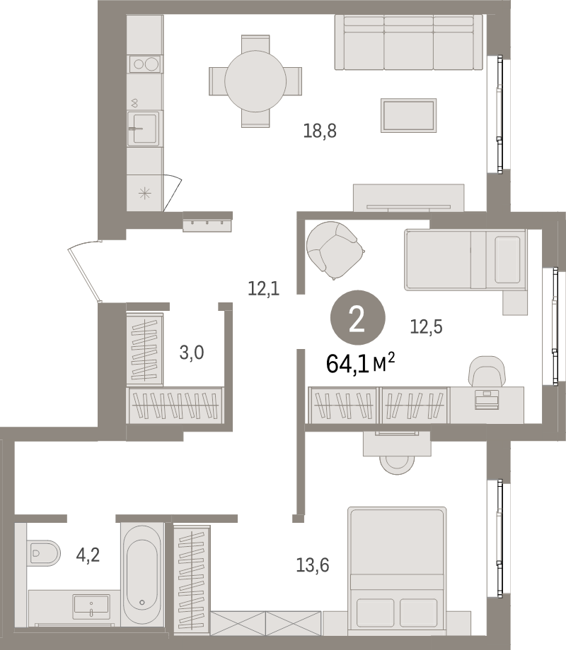 3 ккв (Евро) 64,1 м²